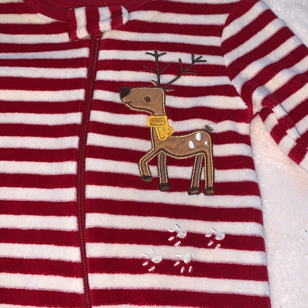 Joe Fresh Baby Boy Red Striped Reindeer One Piece Footie 0-3M - Picture 3 of 8